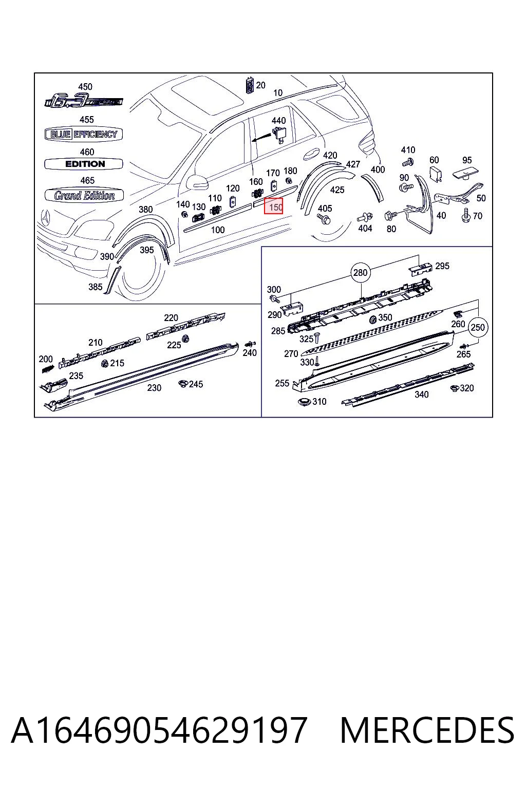 Comprar A16469054629999 Mercedes Moldura de puerta trasera derecha