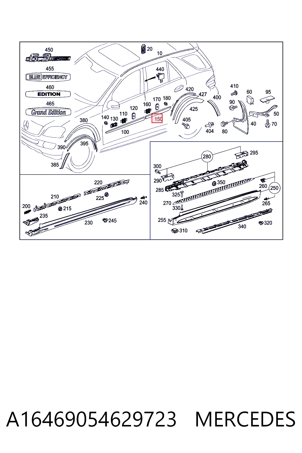 Moldura puerta trasera derecha Mercedes A16469054629999