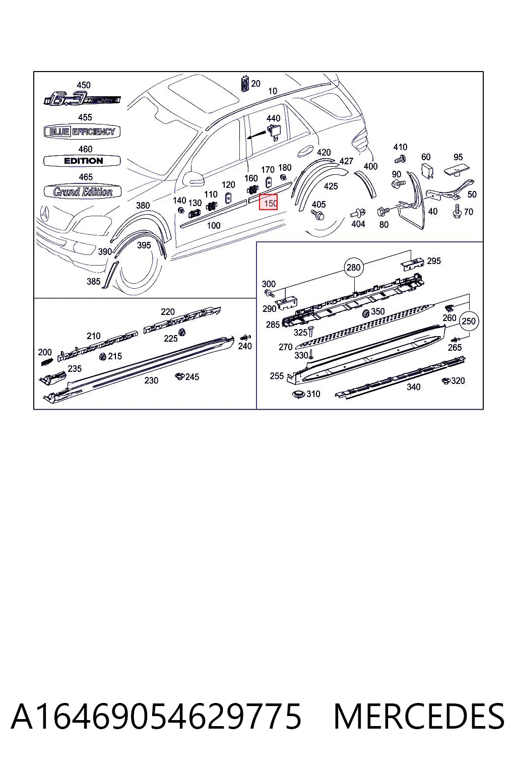 A16469054629999 Mercedes Listón embellecedor de puerta trasera derecha