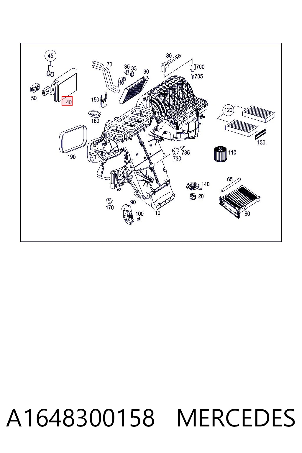 A1648300158 Mercedes Evaporador, aire acondicionado