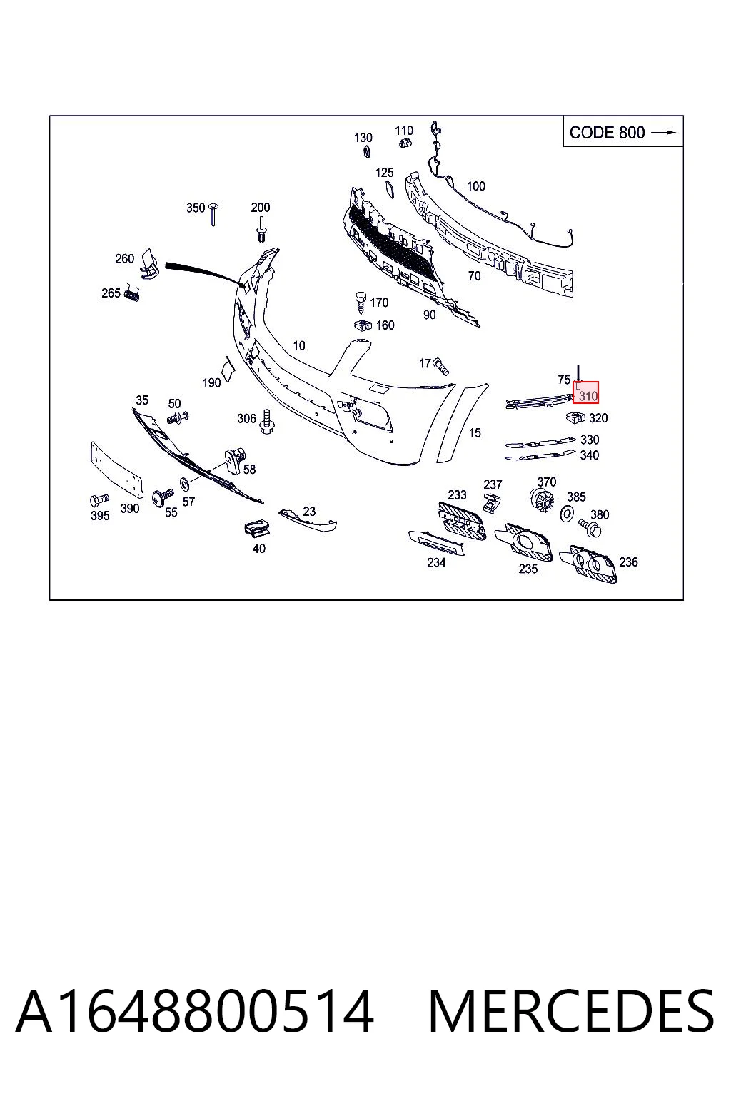 A1648800514 Mercedes Guía del parachoques delantero izquierda