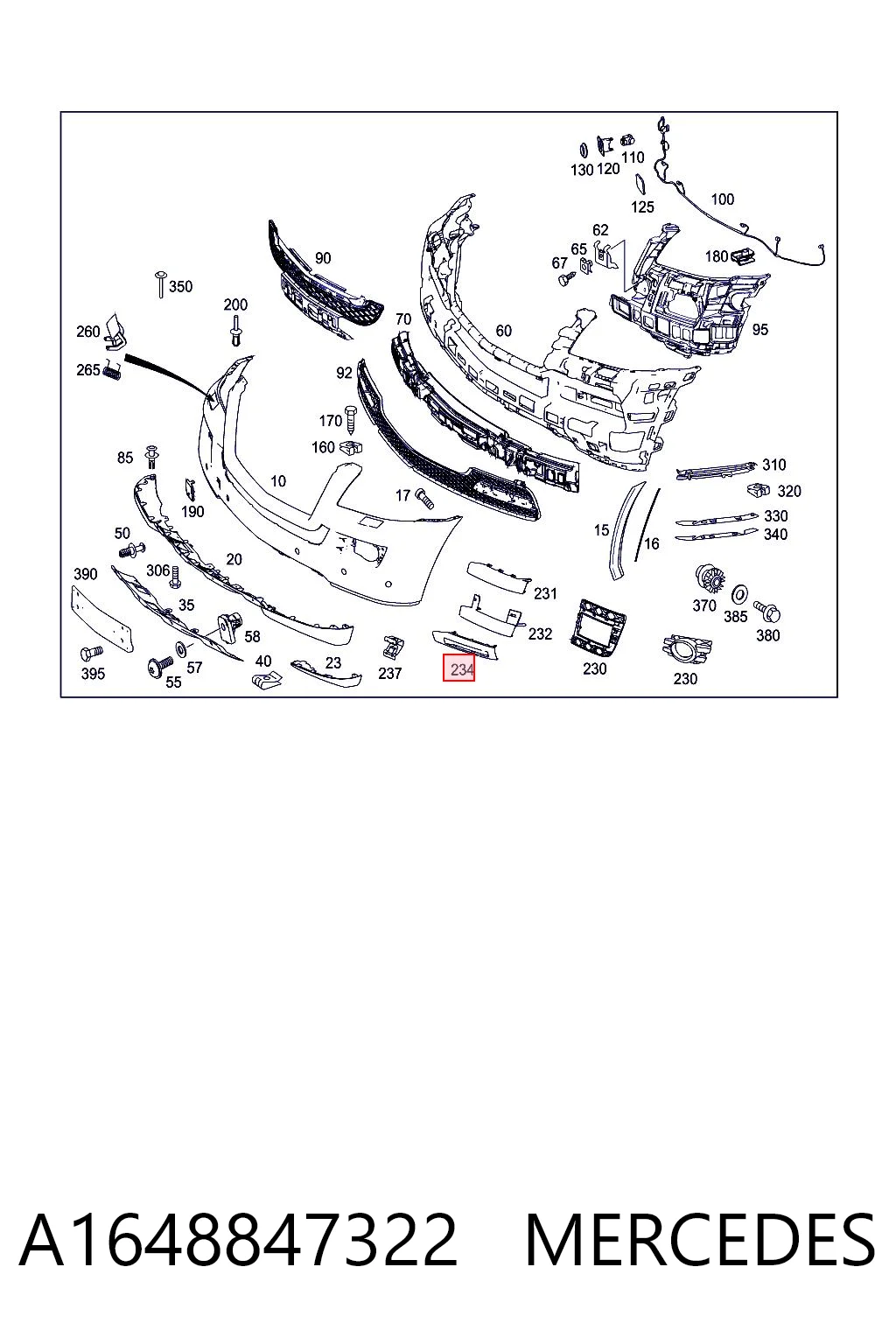 A1648847322 Mercedes Listón embellecedor/protector, parachoque delantero izquierdo