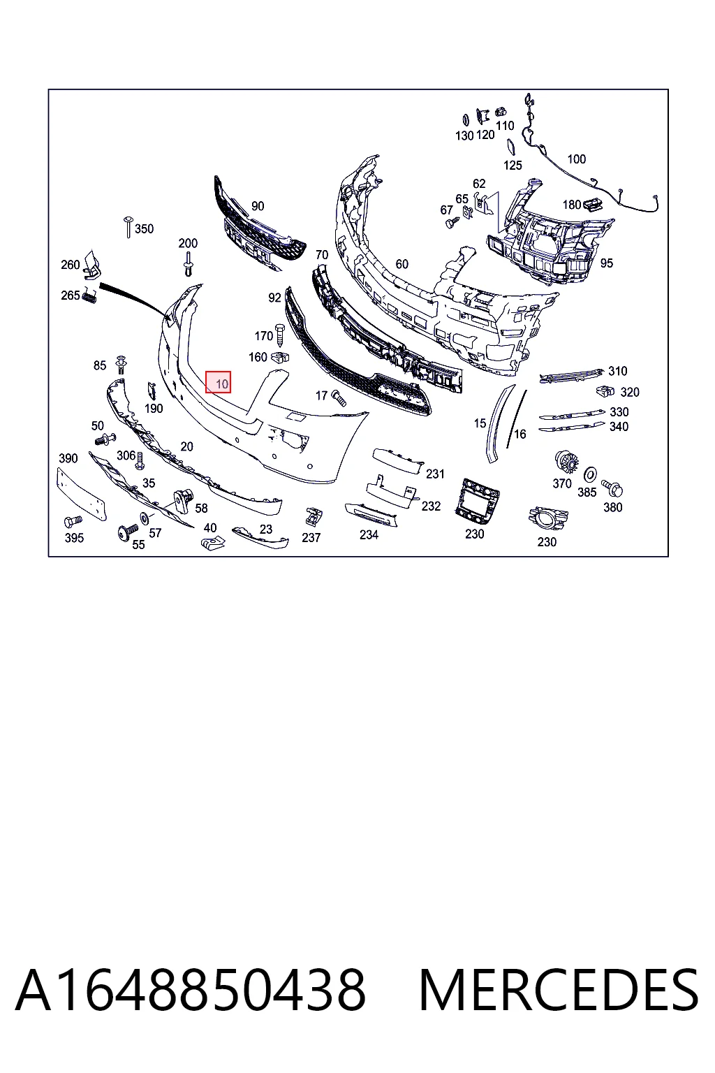 Parachoques delantero A1648850438 MERCEDES
