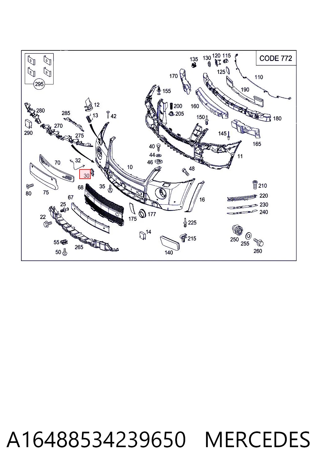 Cobertura de parachoques, enganche de remolque, delantera  para Mercedes ML/GLE  W164