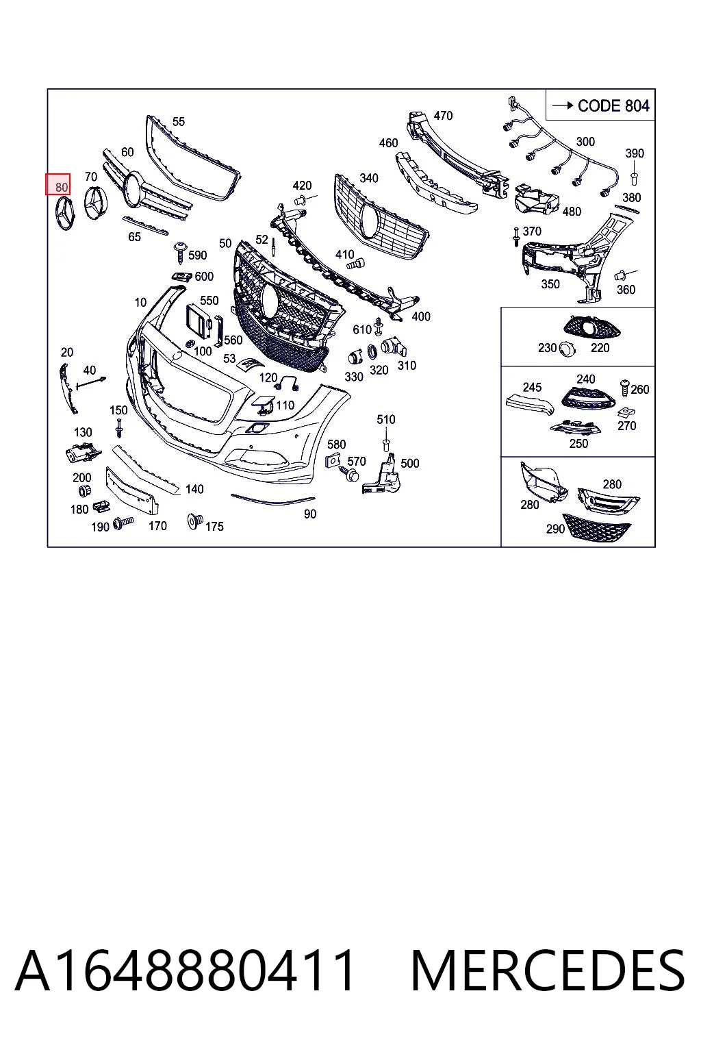 A1648880411 Mercedes Emblema de la parrilla del radiador