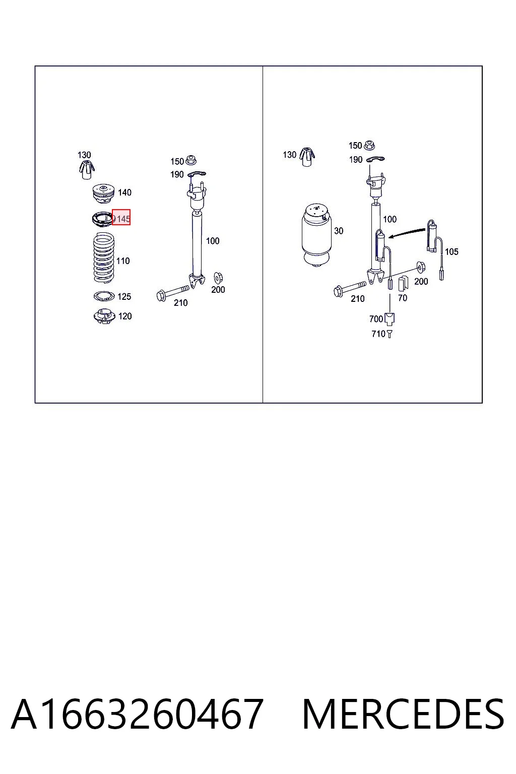 A1663260467 Mercedes Aislador de resorte delantero superior