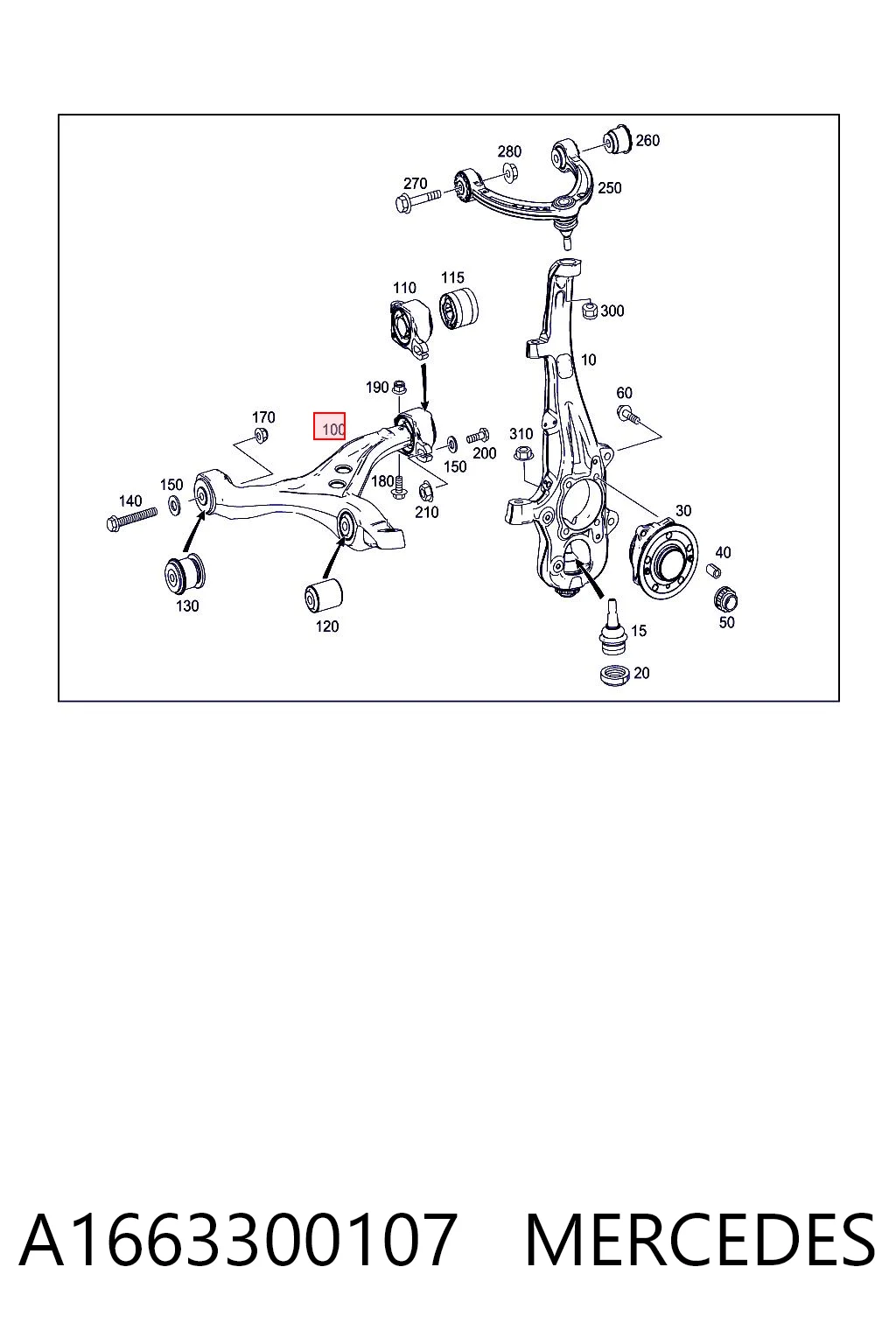 A1663300107 Mercedes Brazo inferior izquierdo de la suspensión delantera