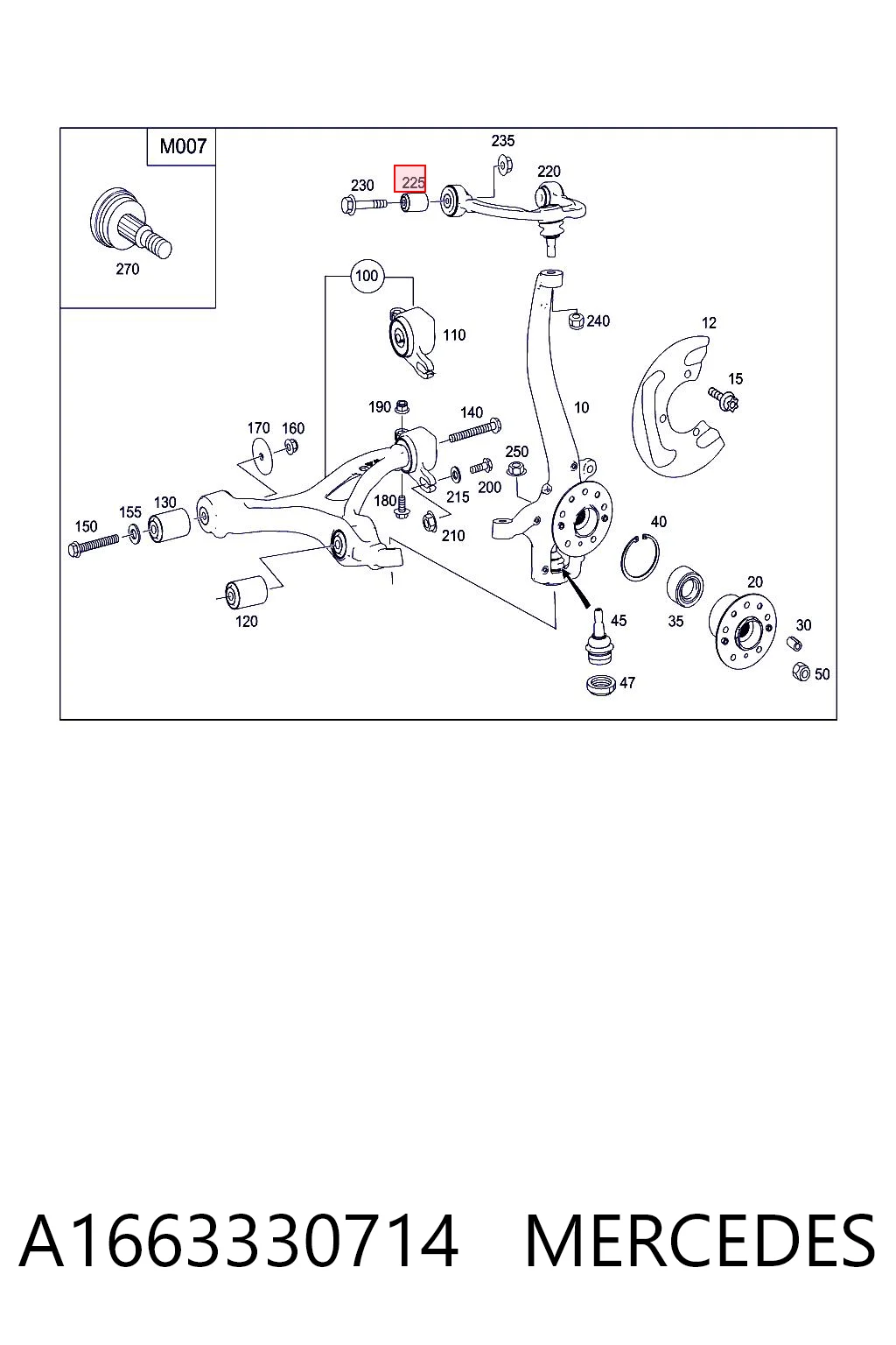 A1663330714 Mercedes Buje del brazo de suspensión delantero superior