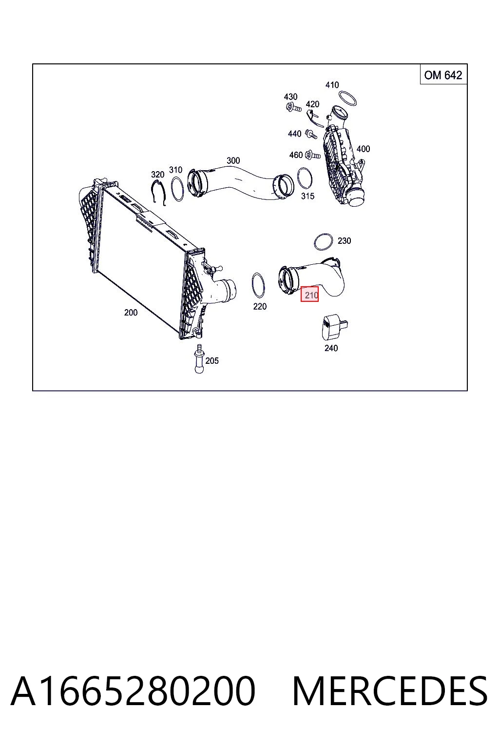 A1665280200 Mercedes Manguera del intercooler