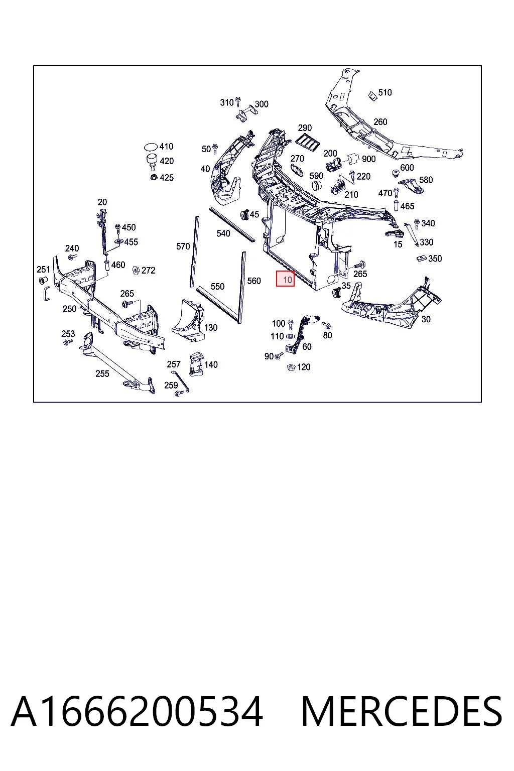A1666200534 Mercedes Soporte de radiador completo (panel de montaje para foco)