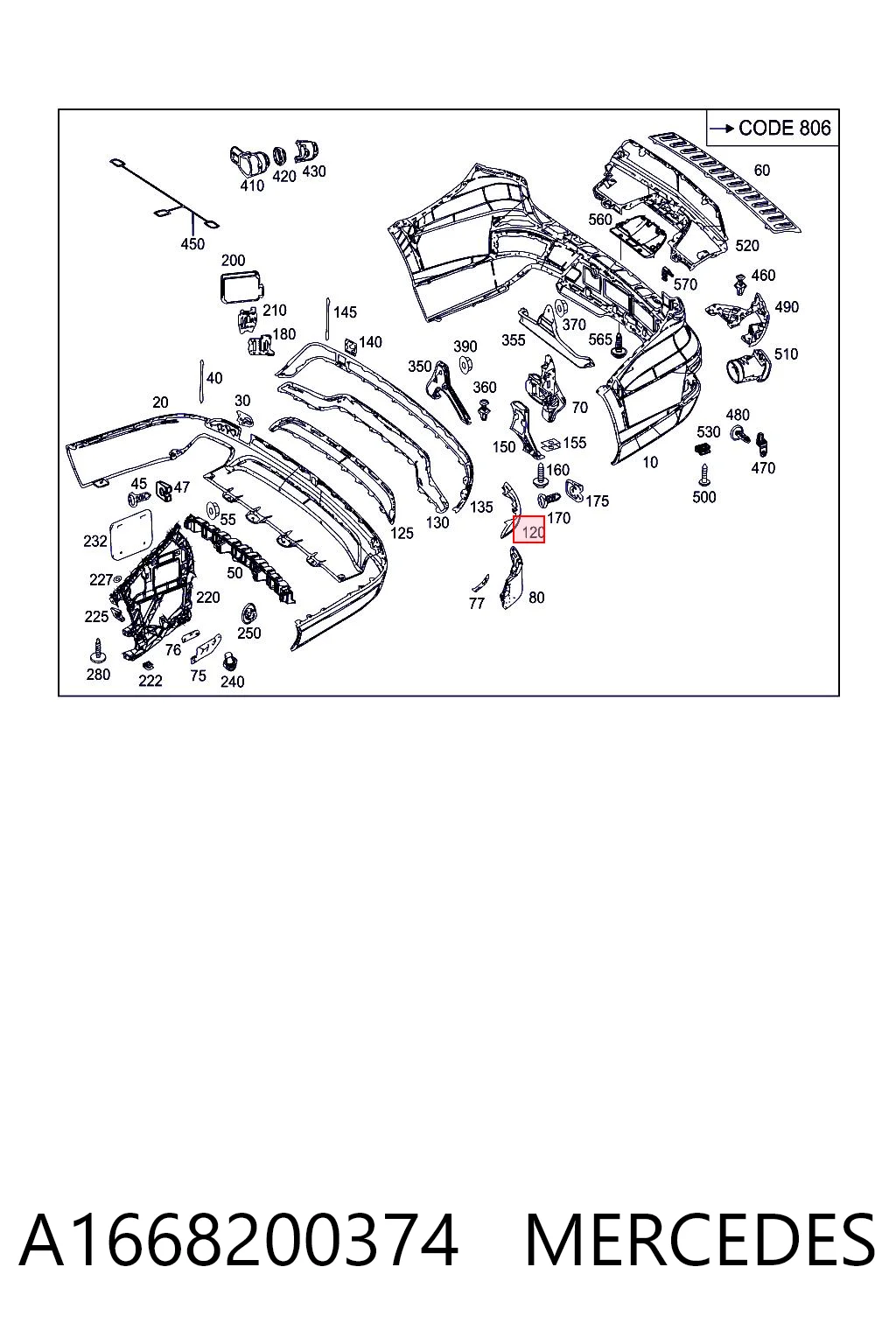 A1668200374 Mercedes Reflector, trasero, izquierdo