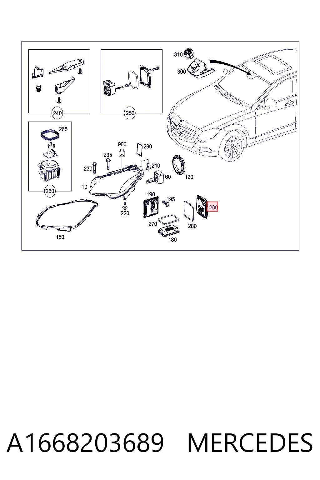 A1668203689 Mercedes Unidad de control de xenón