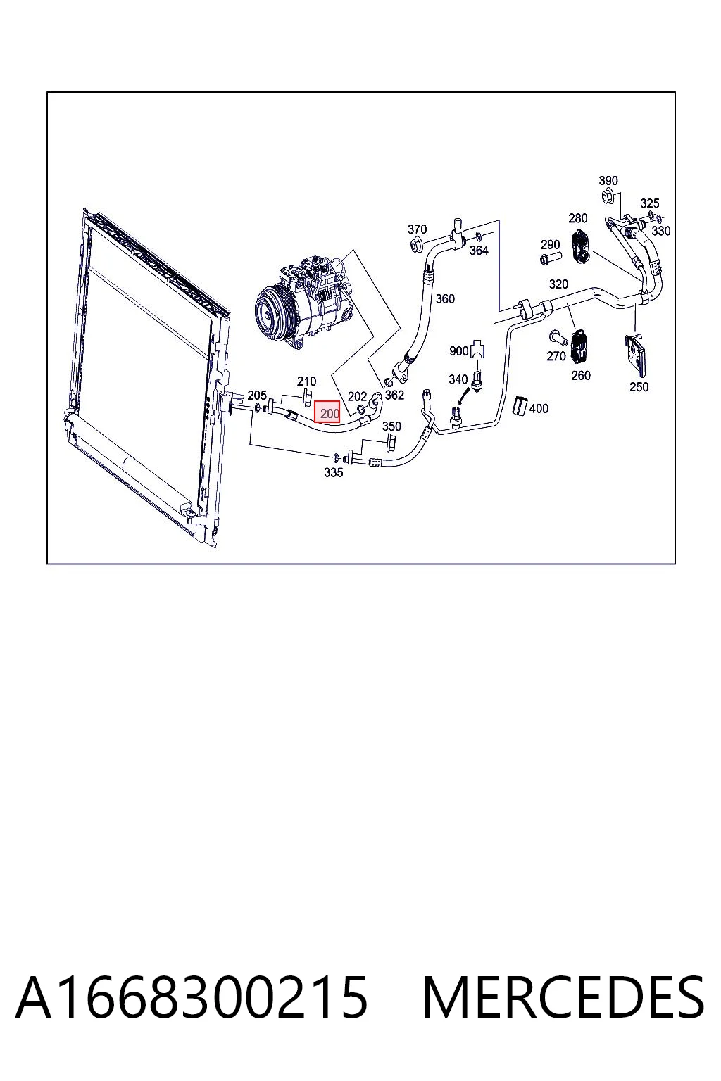 A1668300215 Mercedes Manguera de aire acondicionado de evaporador al compresor