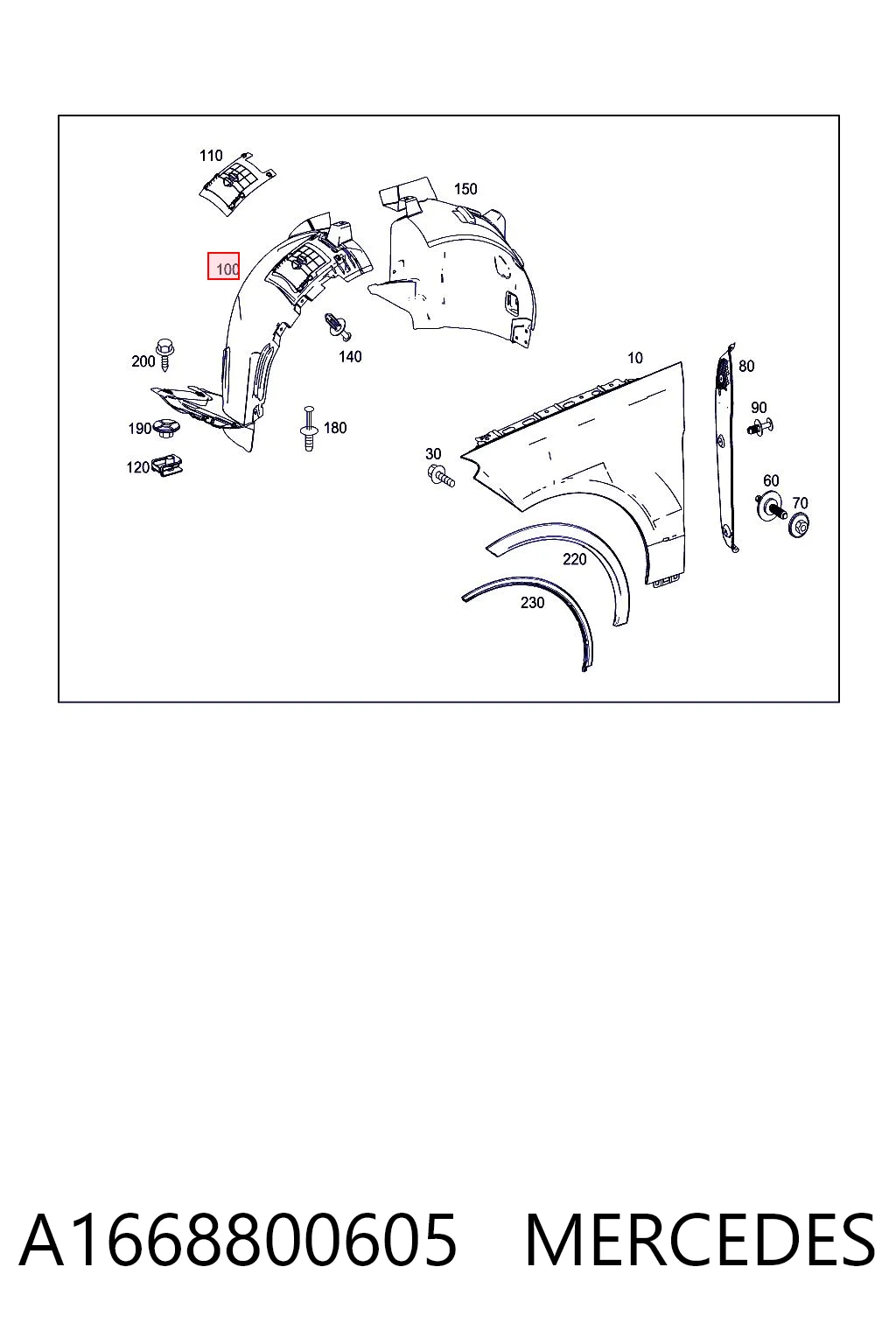Guardalodos interior delantero derecho A1668800605 MERCEDES