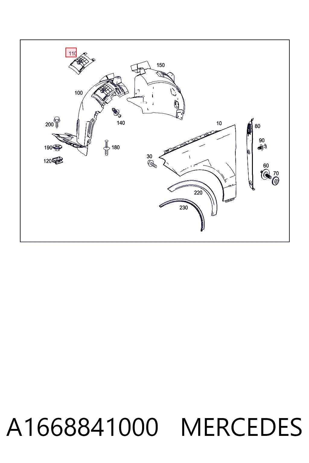 A1668841000 Mercedes Protector contra salpicaduras del paso de rueda delantero