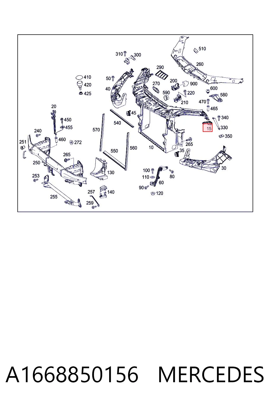 A1668850156 Mercedes Soporte de fijación del faro delantero derecho