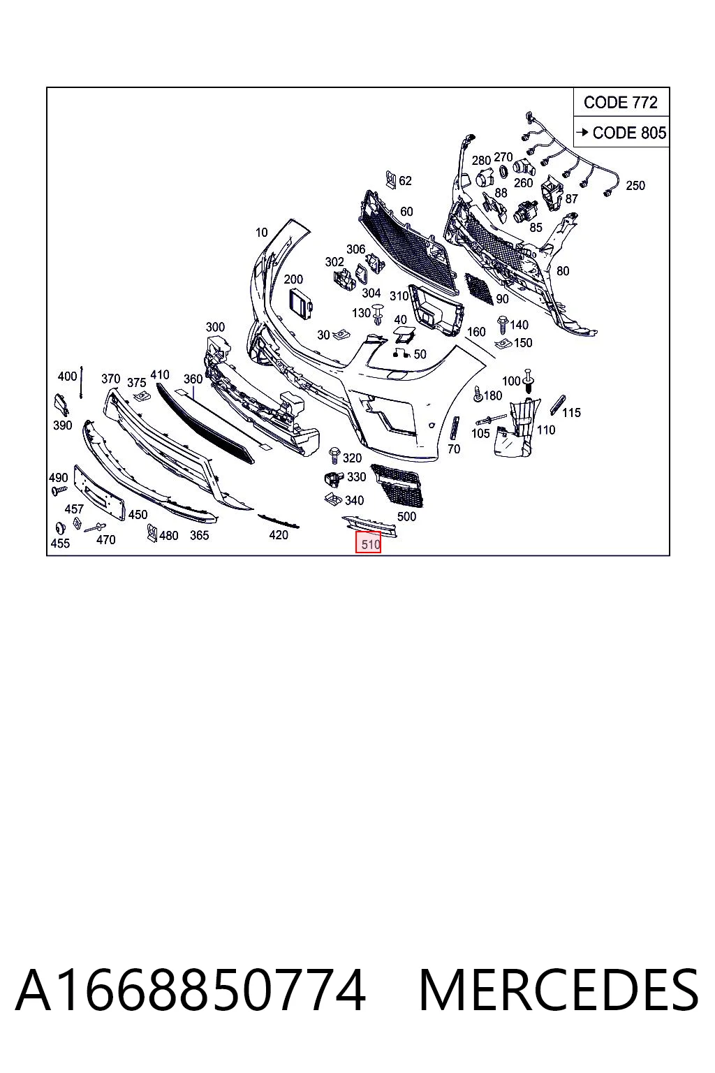 A1668850774 Mercedes Embellecedor de faro antiniebla izquierdo
