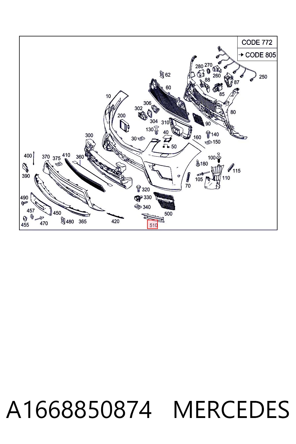 A1668850874 Mercedes Embellecedor de faro antiniebla derecho