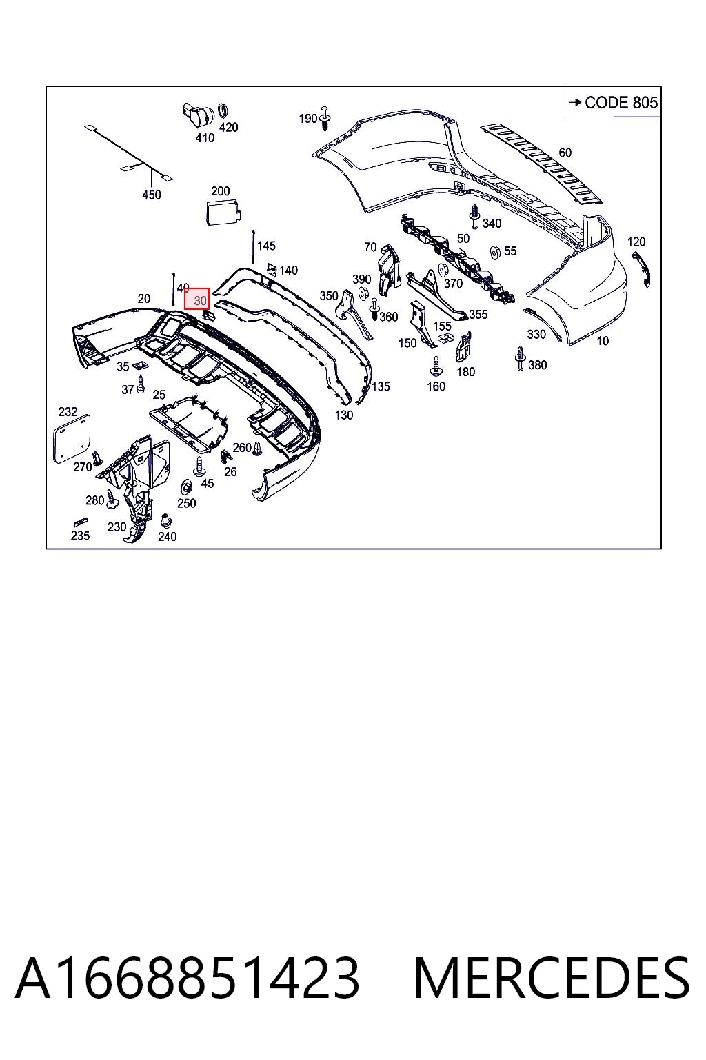 A1668851423 Mercedes Tapa de gancho de remolque trasero del parachoques