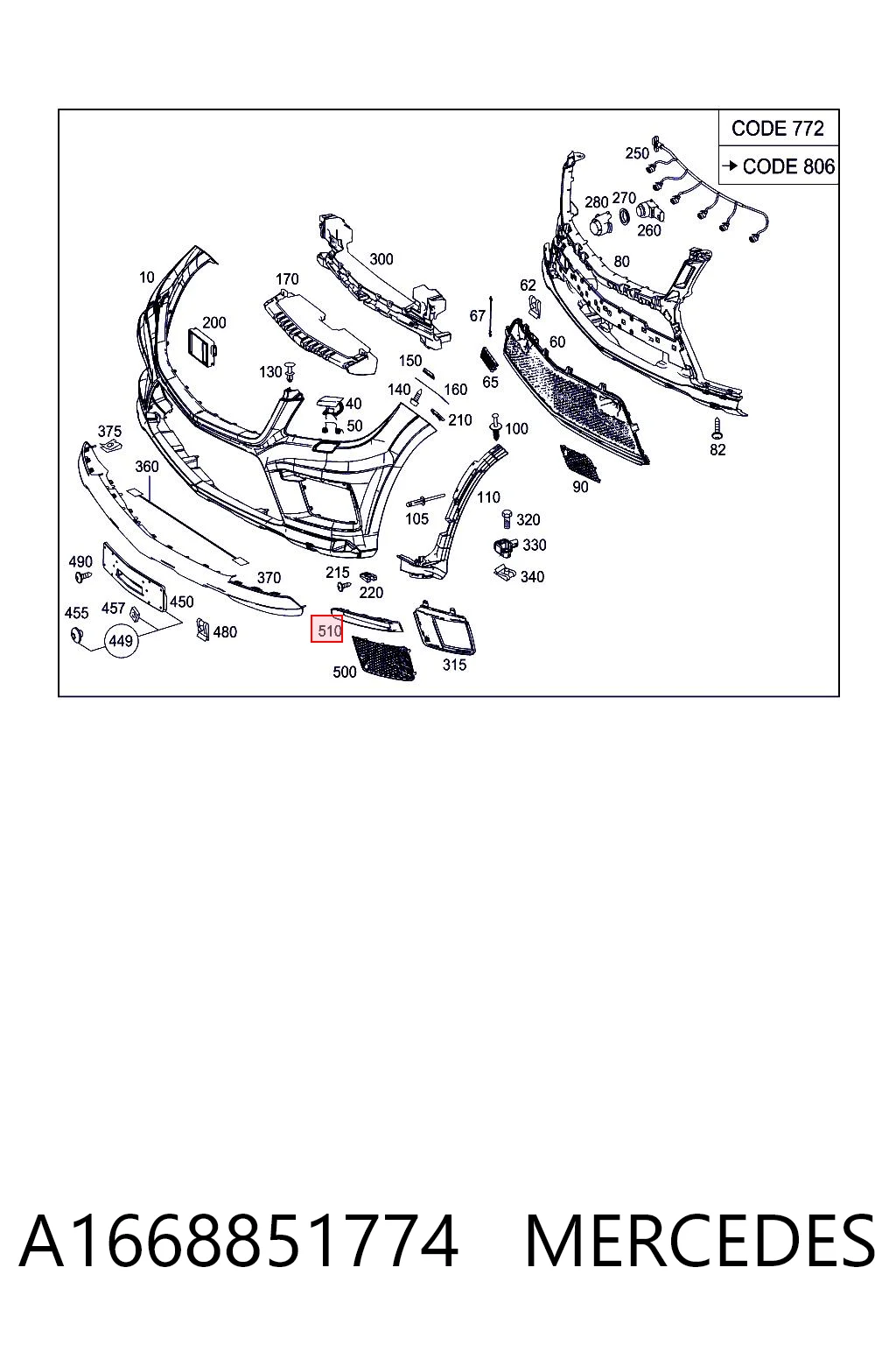 A1668851774 Mercedes Embellecedor de faro antiniebla izquierdo