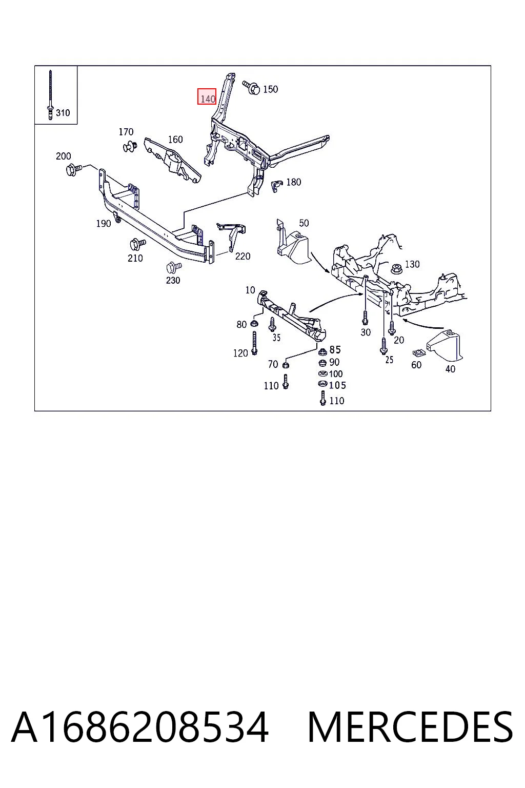 Comprar Panel de soporte del radiador y montaje de faros Mercedes A  W168 a bajo precio