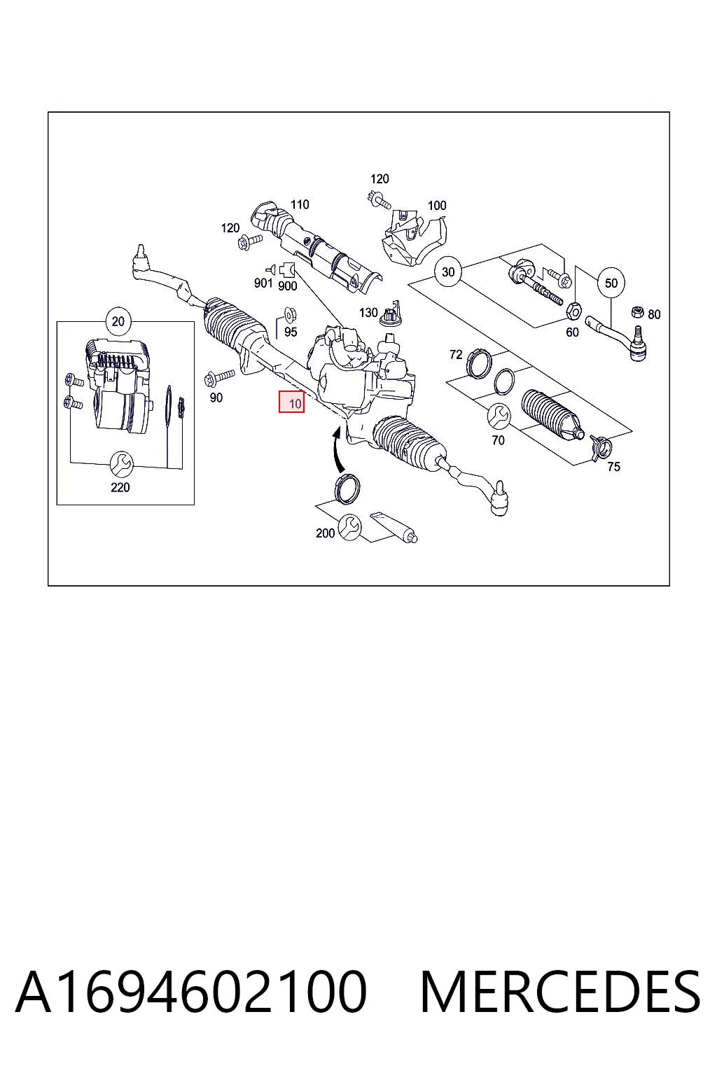 A1694602100 Mercedes Cremallera caja de direccion
