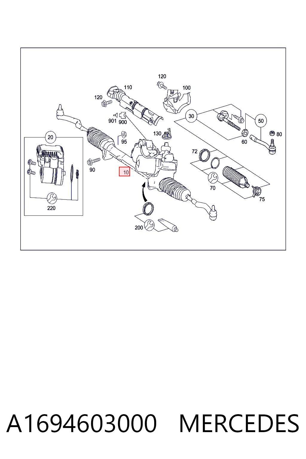 A1694603000 Mercedes Cremallera caja de direccion