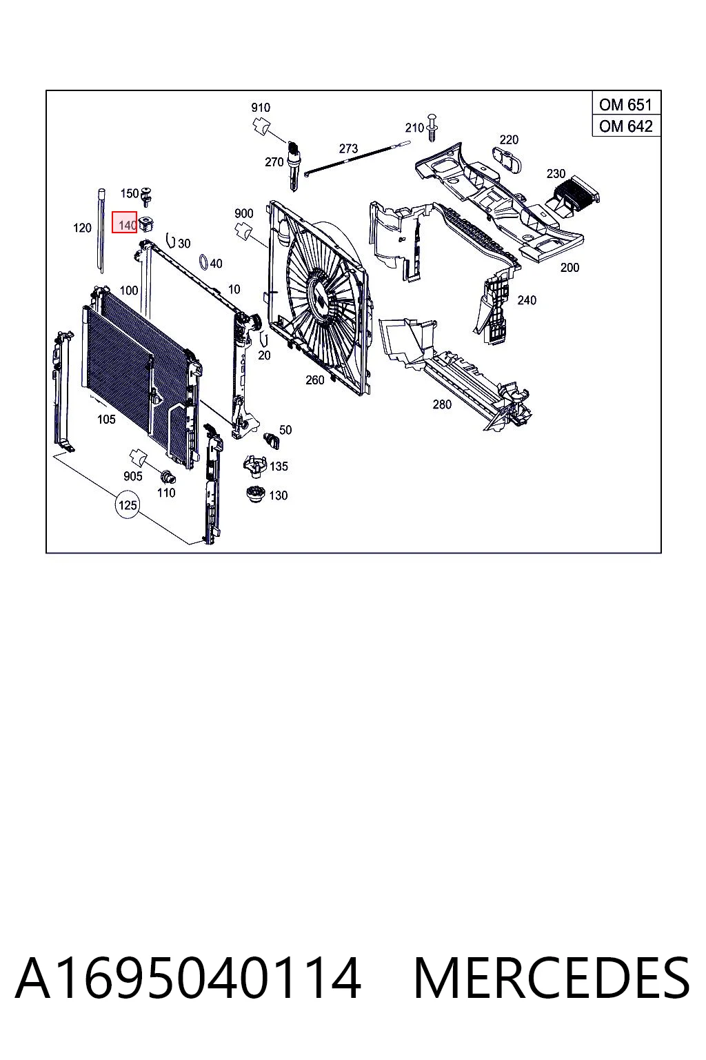 A1695040114 Mercedes Soporte superior de radiador