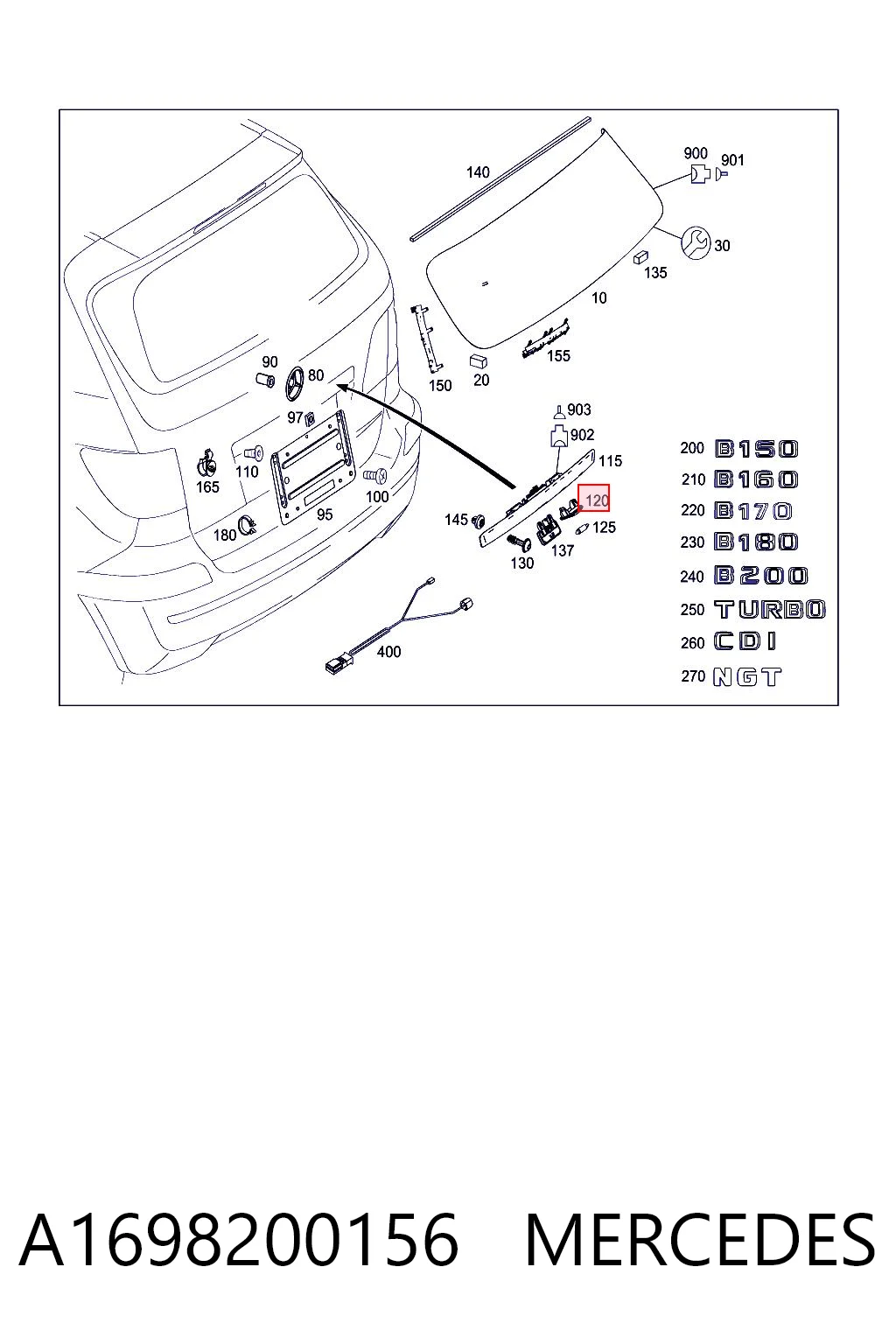 Comprar Luz de matrícula trasera Mercedes A  W169 a bajo precio