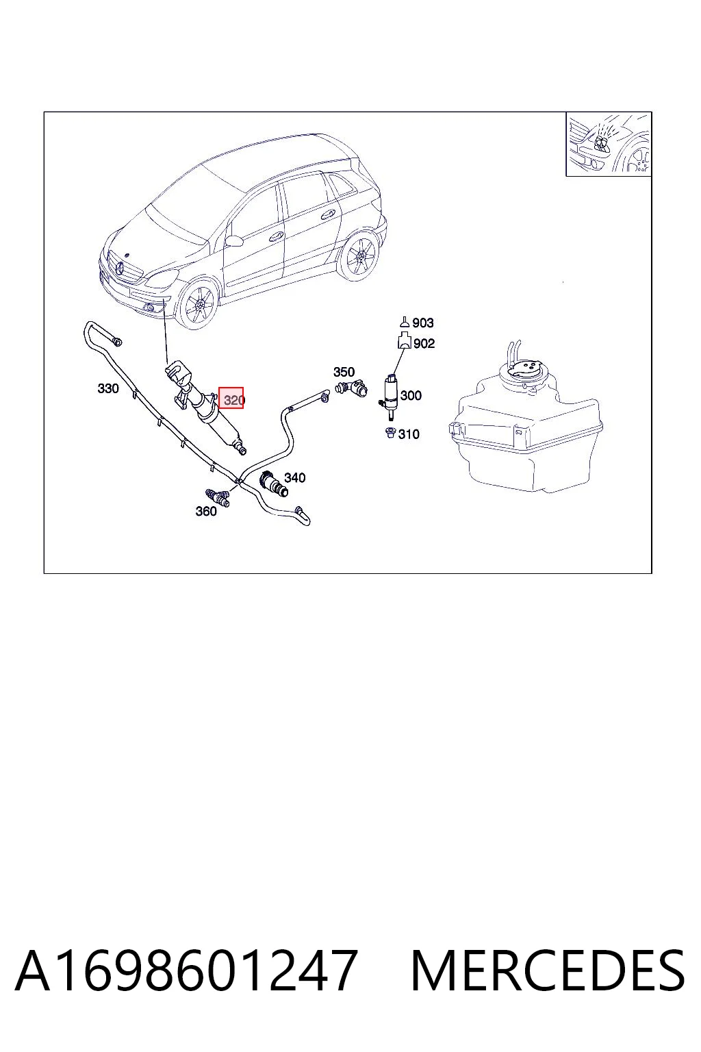 A1698601247 Mercedes Boquilla lavafaros delantera derecha