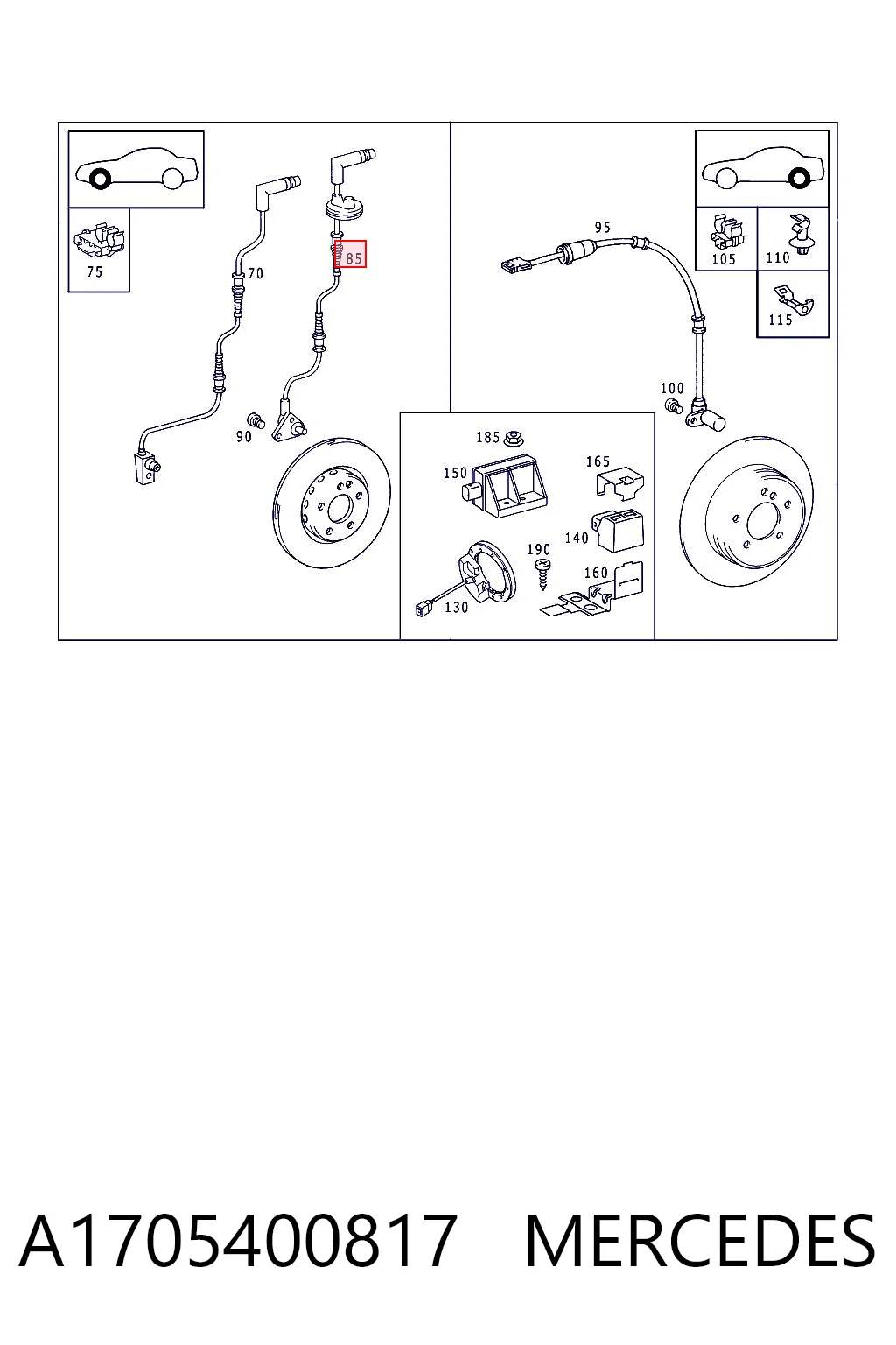 A1705400817 Mercedes Sensor ABS delantero izquierdo