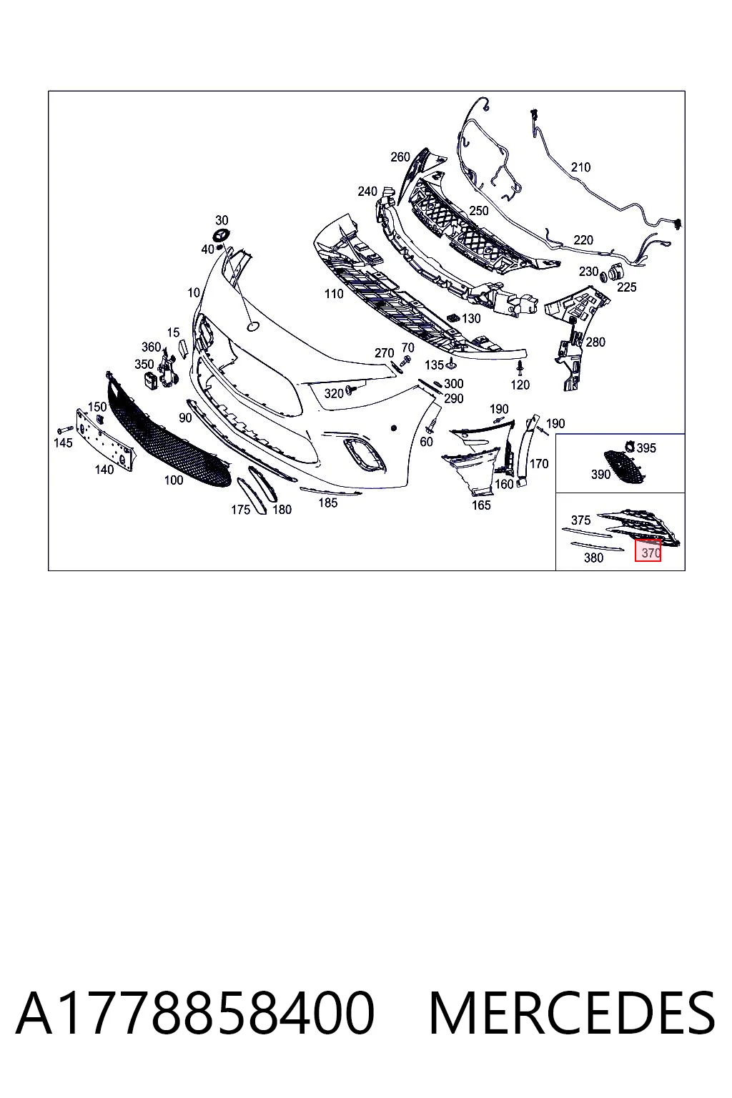 A1778858400 Mercedes Tapa de rejilla de faro antiniebla delantero derecho