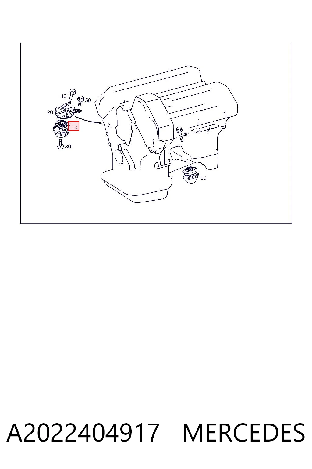 A2022404917 Mercedes Almohada del Motor Izquierda / Derecha