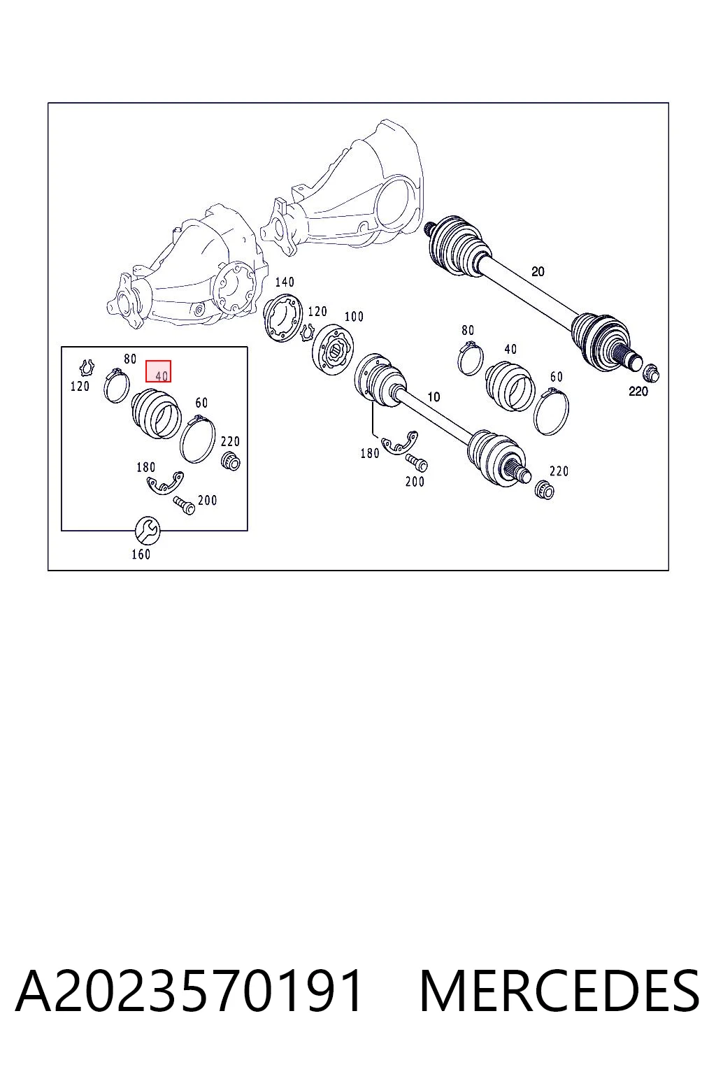 A2023570191 Mercedes Fuelle exterior del eje de transmisión trasero