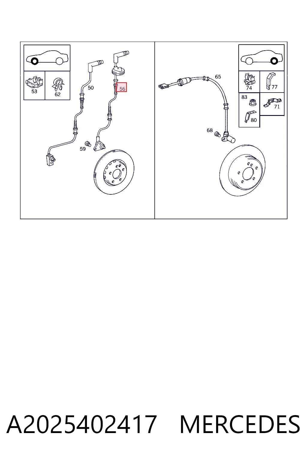 A2025402417 Mercedes Sensor de freno, delantero derecho