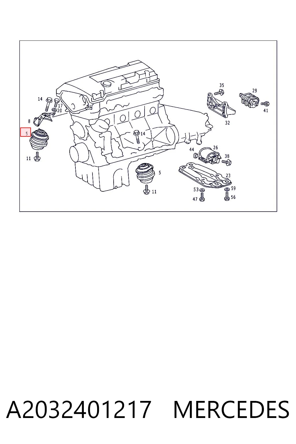 A2032401217 Mercedes Almohada del Motor Izquierda / Derecha