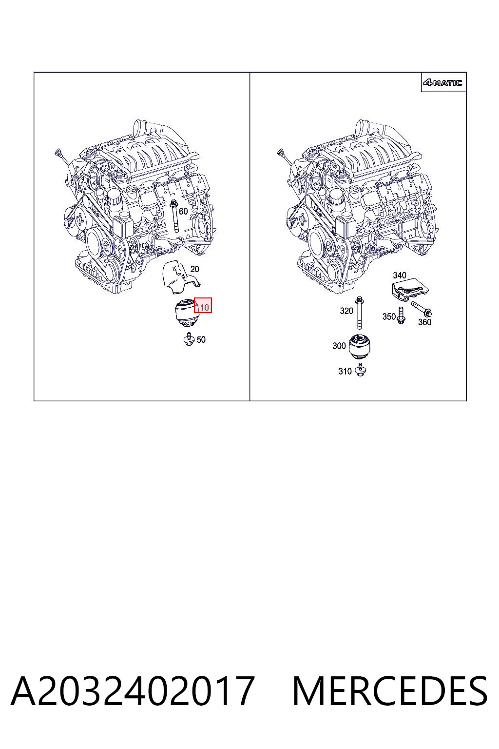A2032402017 Mercedes Soporte de motor derecho
