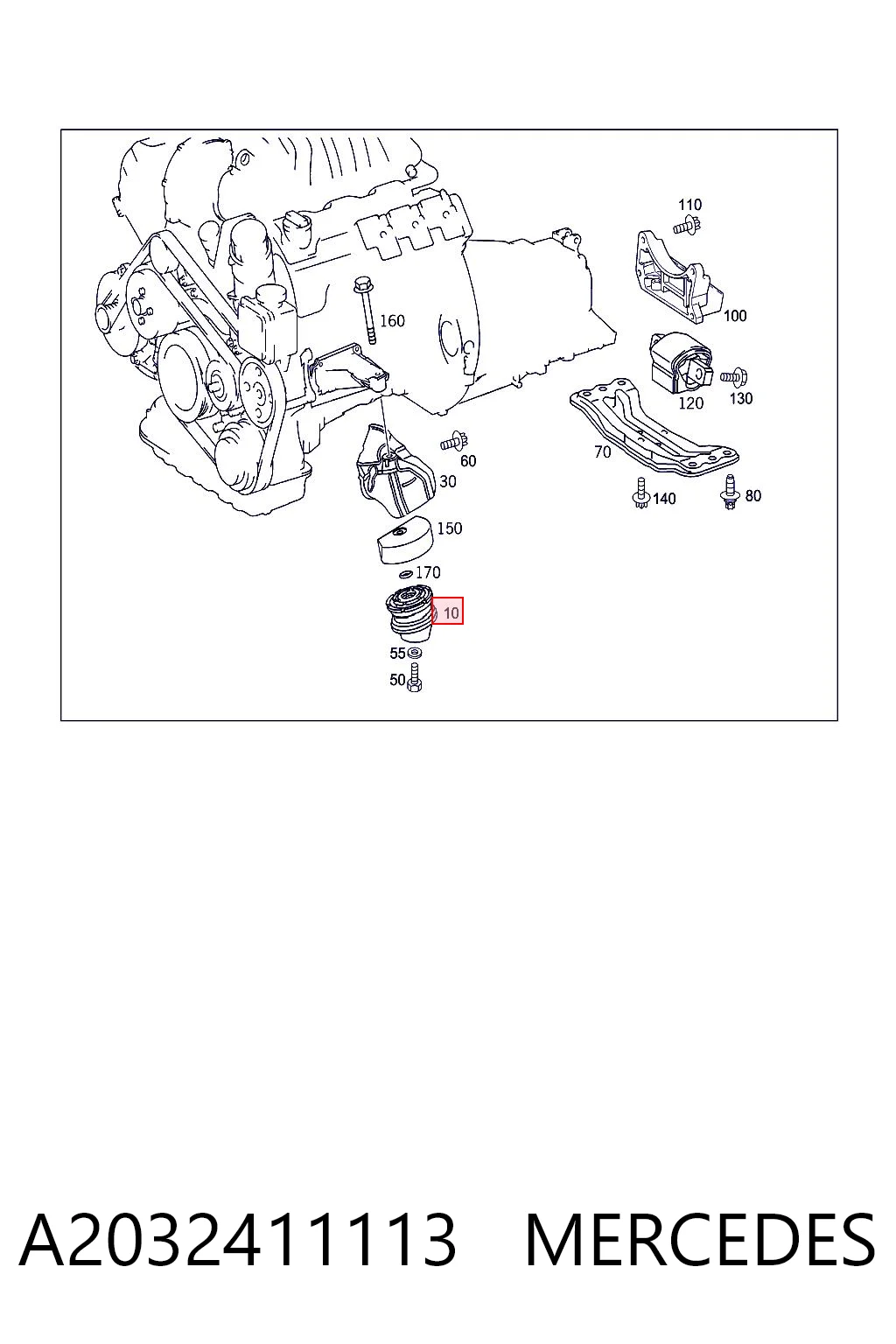 A2032411113 Mercedes Almohada del Motor Izquierda / Derecha