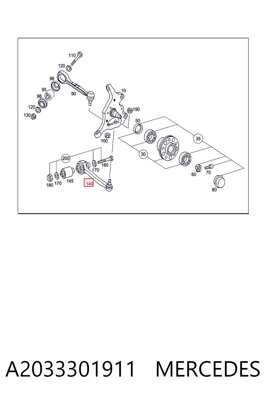 A2033301911 Mercedes Brazo inferior izquierdo de la suspensión delantera