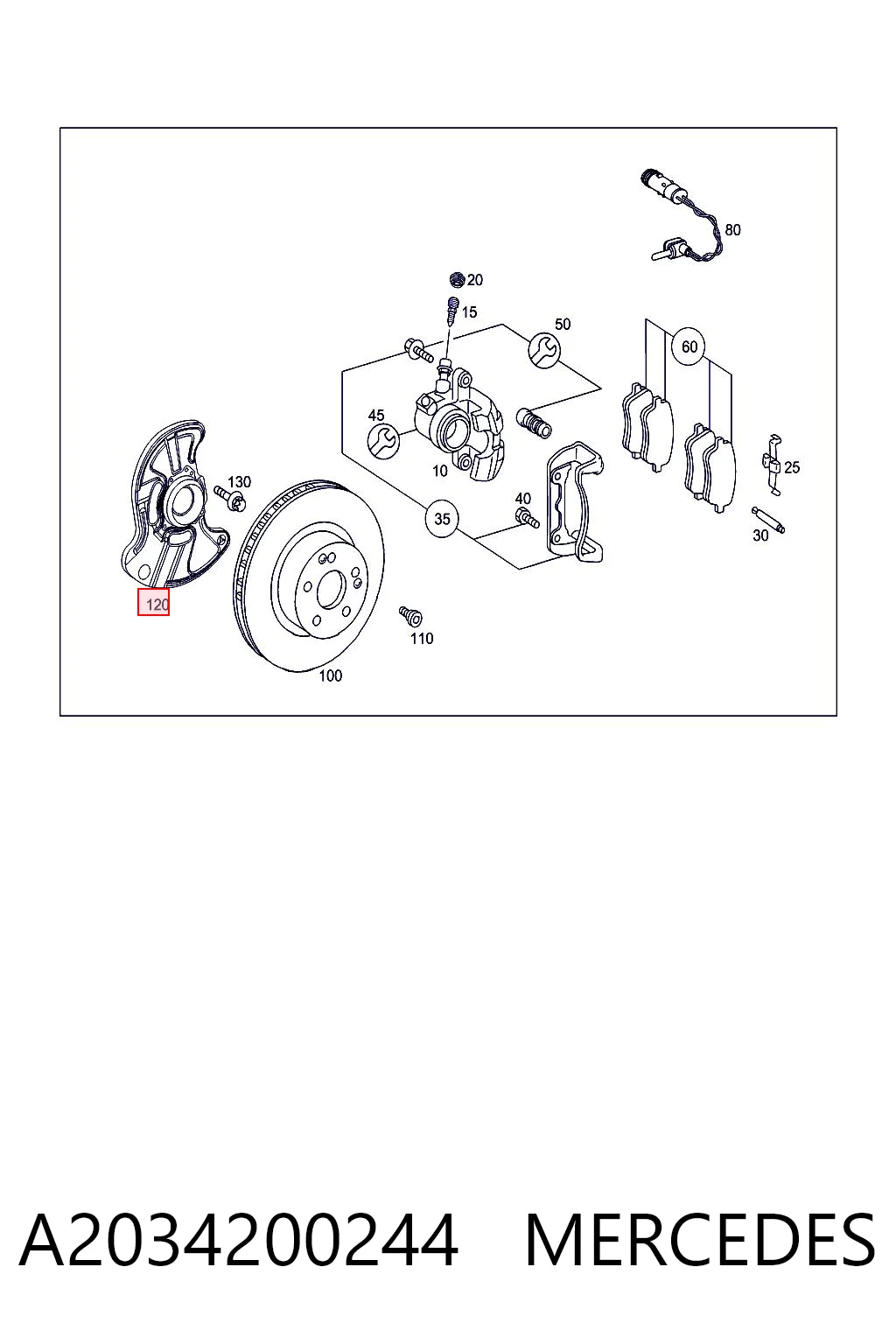 A2034200244 Mercedes Protector de disco de freno delantero derecho