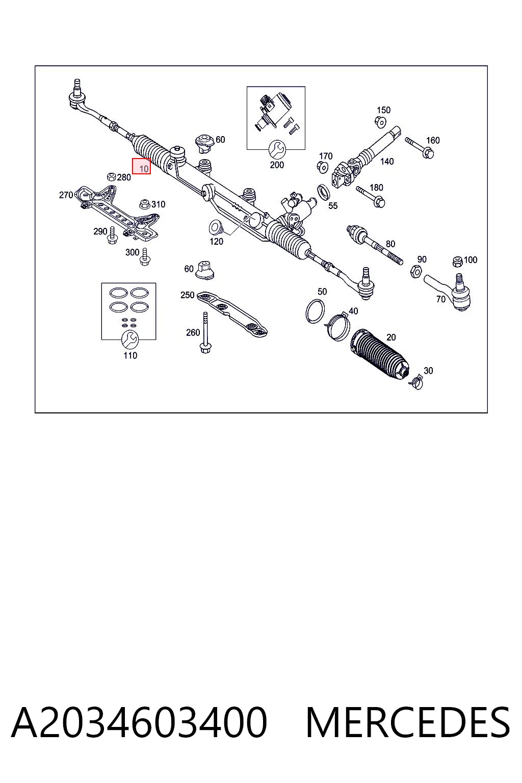 A2034603400 Mercedes Cremallera caja de direccion