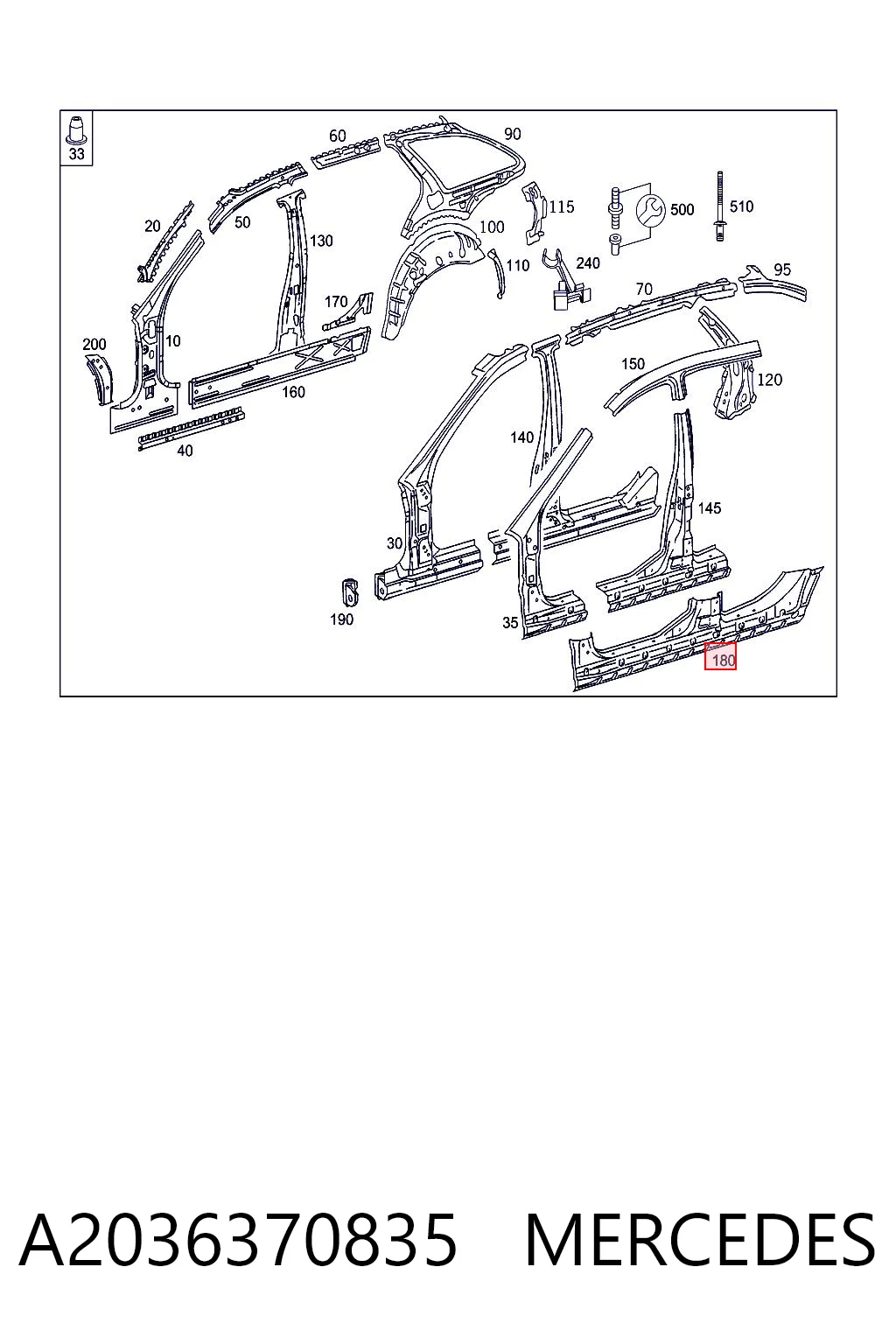 Umbral de puerta, derecha para Mercedes C S203