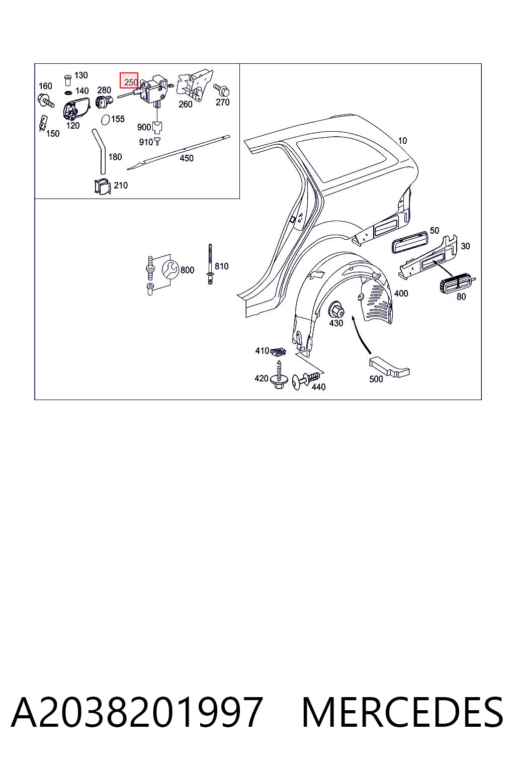 A2038201997 Mercedes Cerradura de la tapa del depósito de combustible