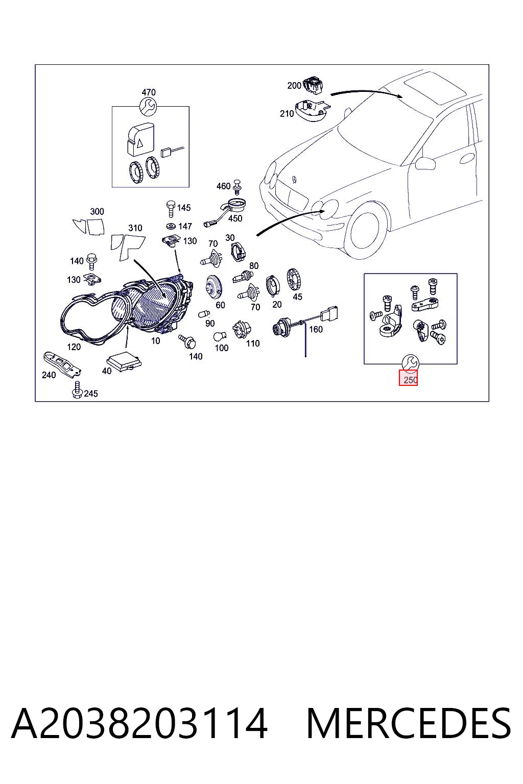 A2038203114 Mercedes Adaptador para montaje de faros delantero izquierdo