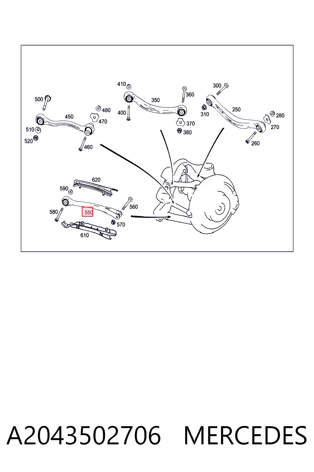 A2043502706 Mercedes Brazo longitudinal inferior trasero izquierdo/derecho