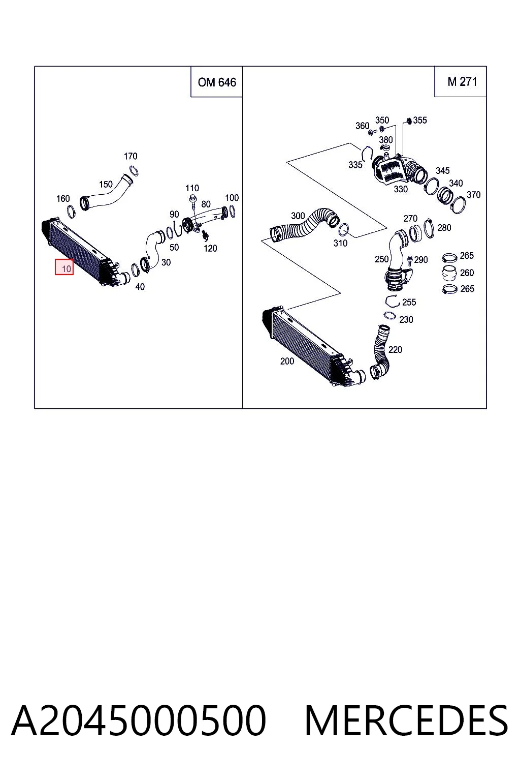 A2045000500 Mercedes Radiador de intercooler