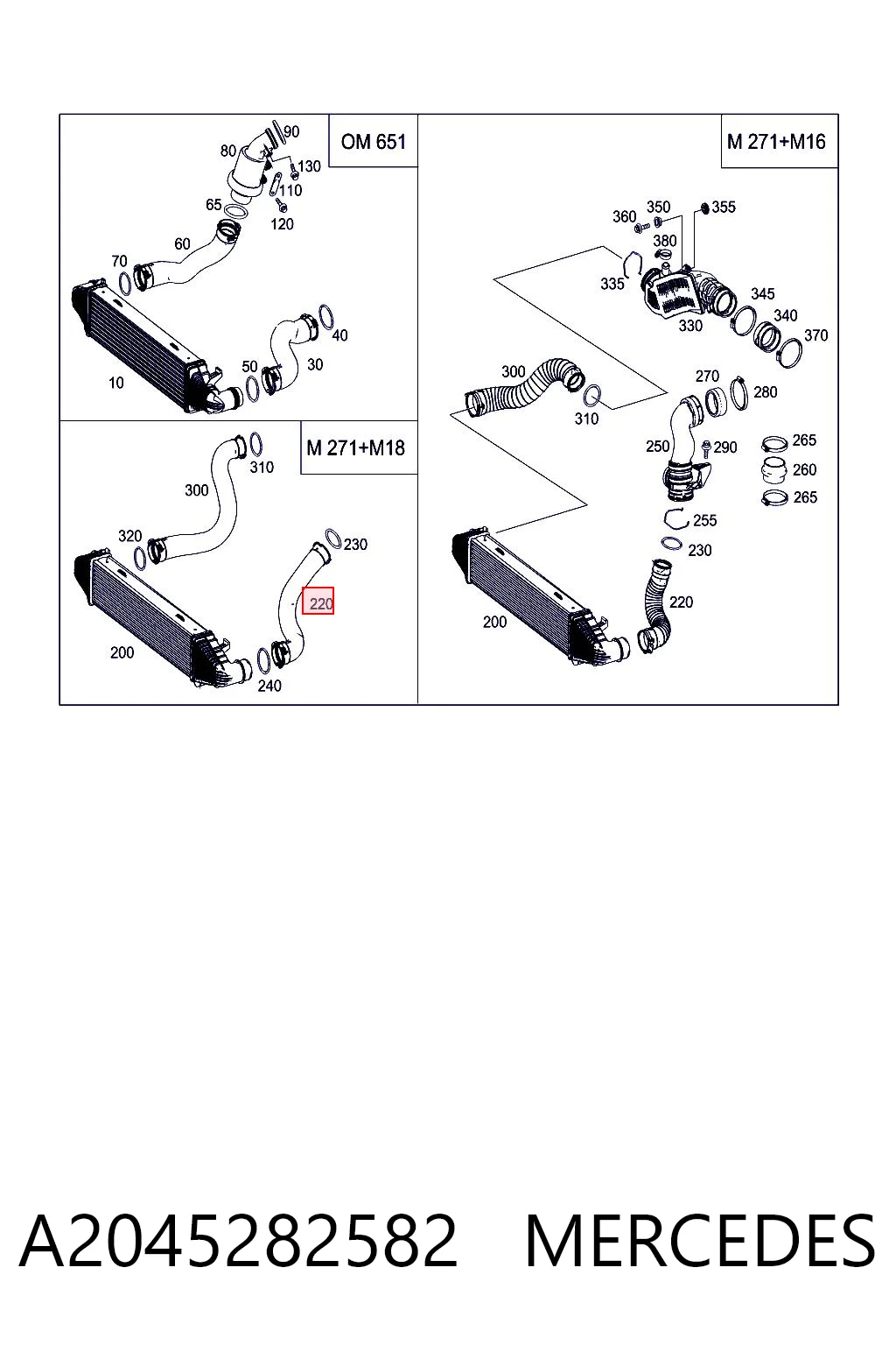A2045282582 Mercedes Manguera del intercooler
