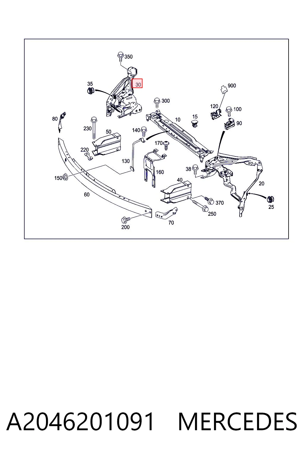 A2046201091 Mercedes Soporte derecho del radiador (panel de montaje para faros)