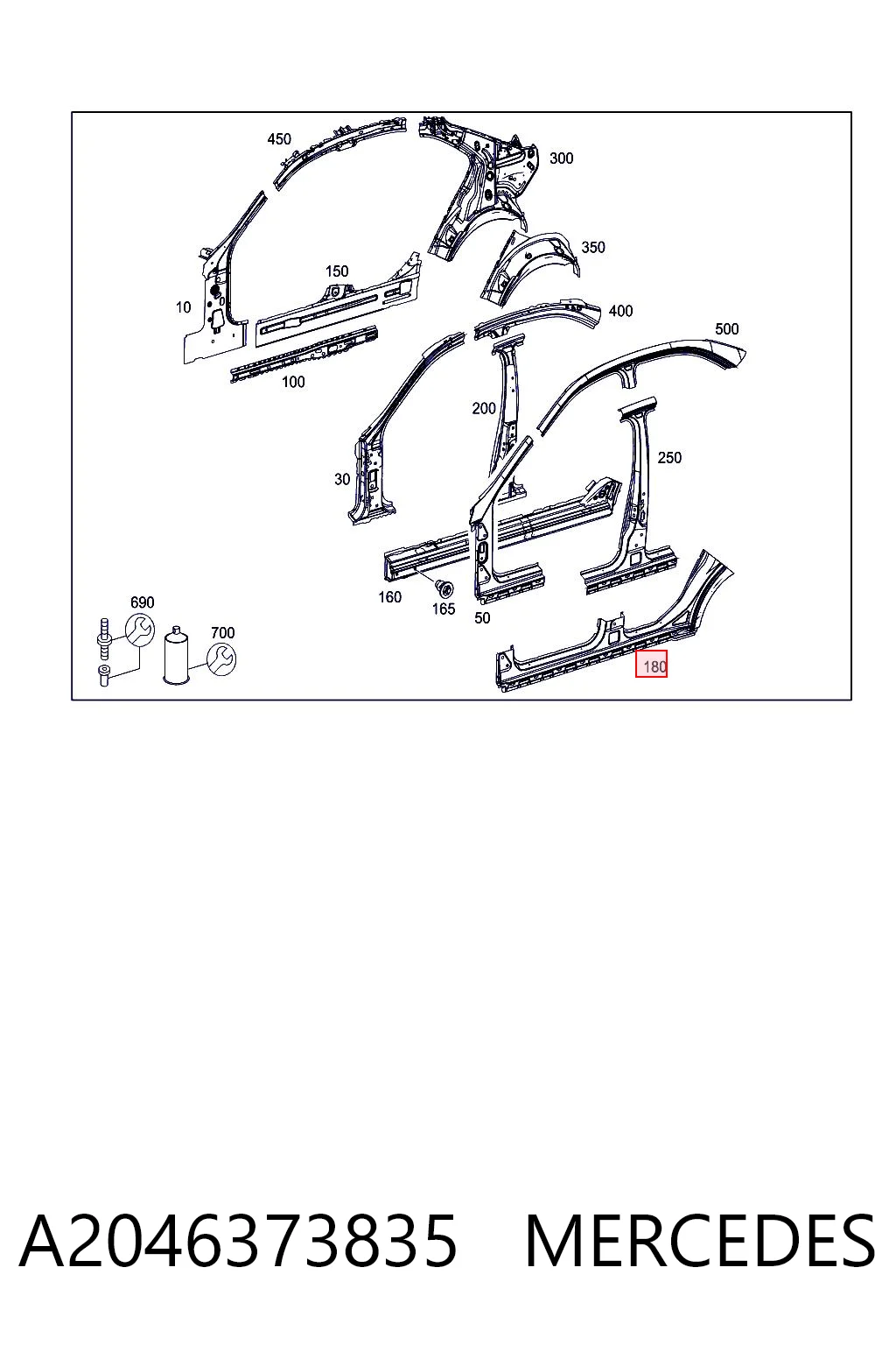 Comprar Umbral exterior derecho Mercedes C  W204 a bajo precio