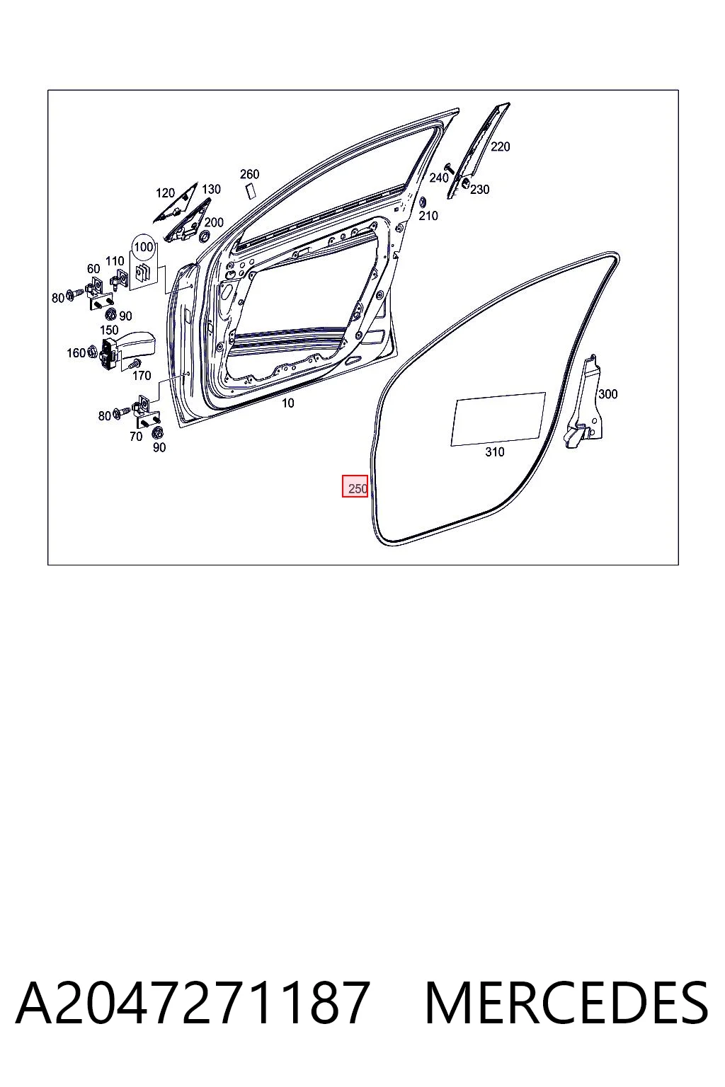 A2047271187 Mercedes Sellador de puerta delantera